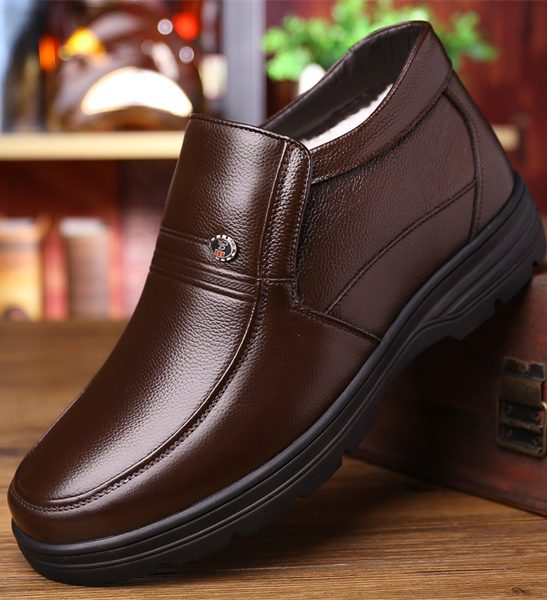 Men's leather soft sole wool lined casual loafers