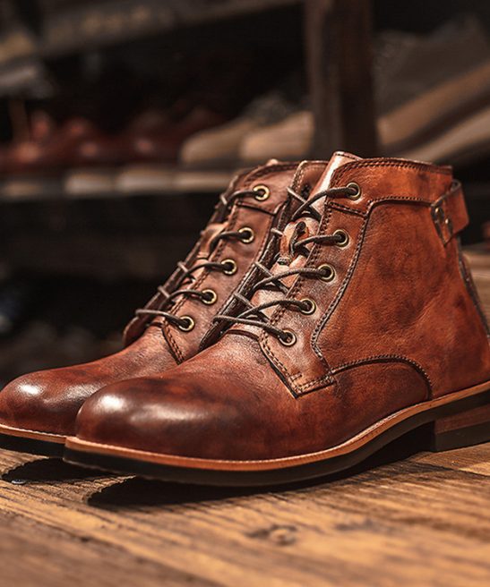 Mens Genuine Leather Waterproof Non-slip Arch Support Hiking Casual Chukka Boots