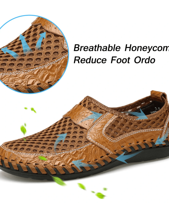 Mens Hand Stitching Breathable Honeycomb Slip-on Casual Shoes