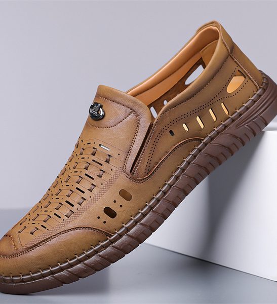 Men's genuine leather handmade non-slip soft sole casual sandals