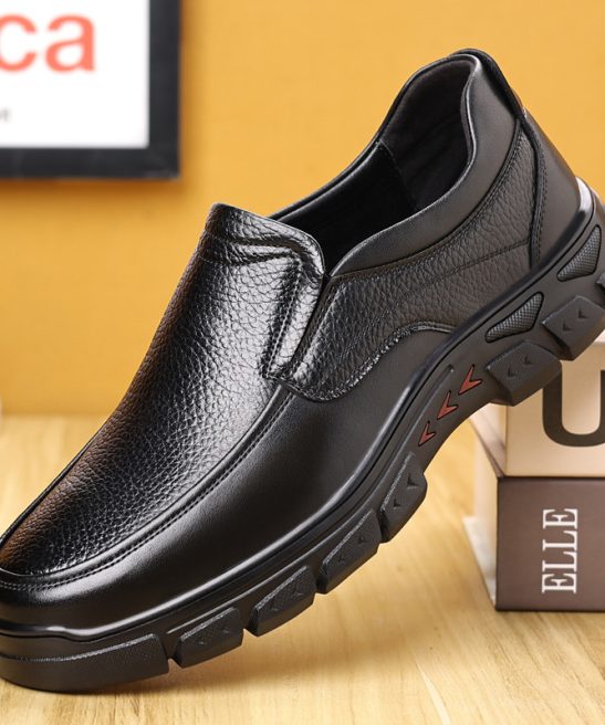 Mens Genuine Leather Casual Comfy Arch Support Slip-On Loafers